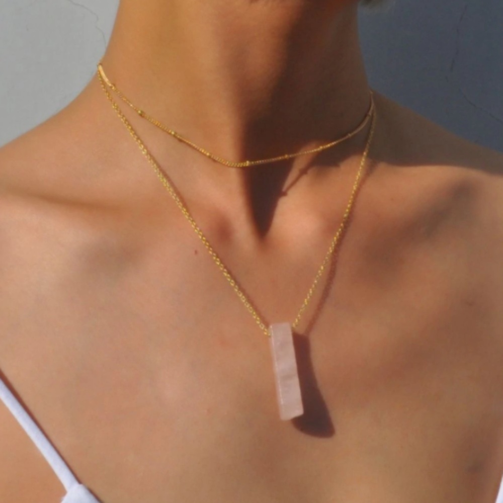 Quartz Stone Crystal Blush Pink Layered Necklace